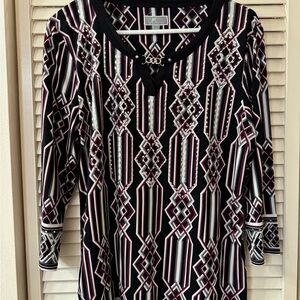 JM Collection Black, White, and Pink Geometric Blouse